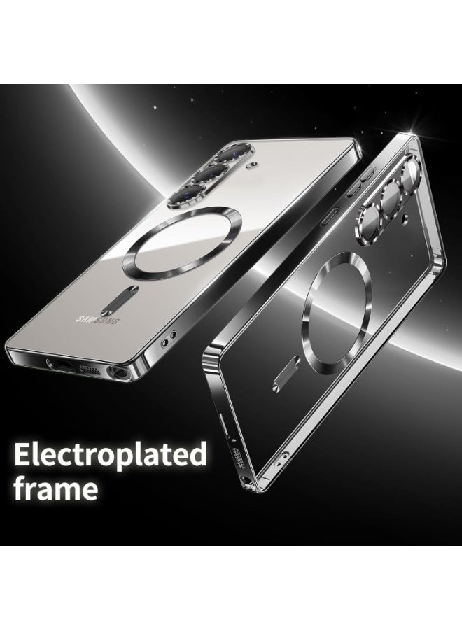 For Samsung Galaxy A56 5G &Samsung Galaxy A36 5G Magnetic Case, Compatible with MagSafe, Built-in Camera Lens Protector, Luxury Plating Soft TPU Clear Shockproof Slim Thin Cover - Black - Image 2